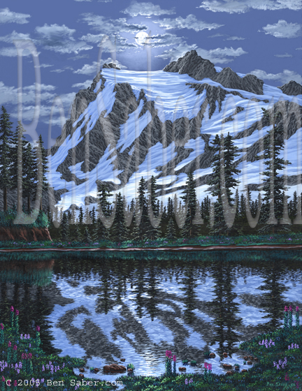 103 Mount Shuksan from Picture lake #7 Night.  Original acrylic painting on canvas Picture