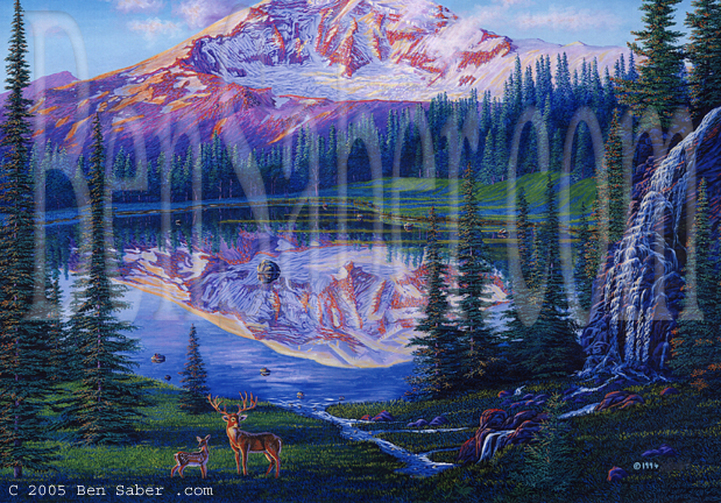 Mount Rainier at Carbon glacier lake.  Original acrylic painting on canvas Picture