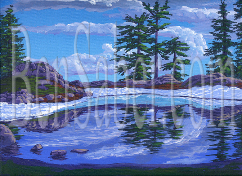 Snow pond at artist point, Mt Shuksan.  Original acrylic painting on canvas Picture