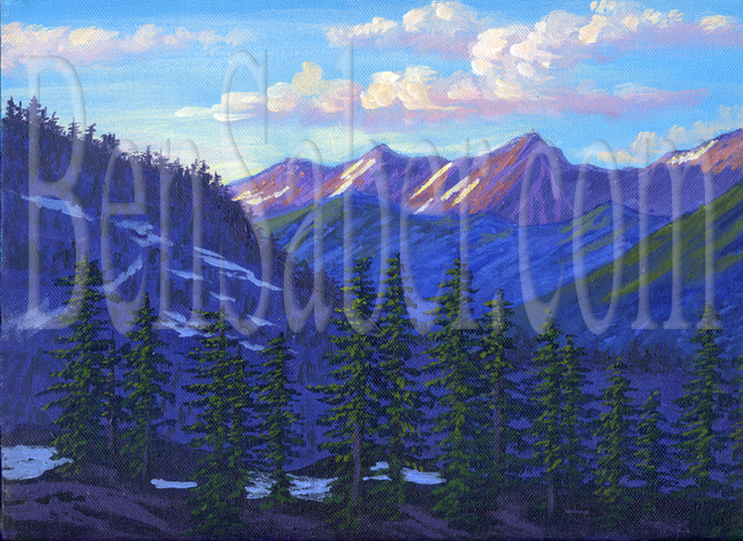 Mt Hermon, Washington at sunset. Original acrylic painting on canvas Picture
