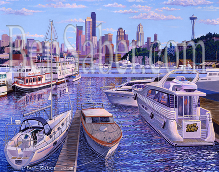 Painting of Lake Union and downtown Seattle Picture