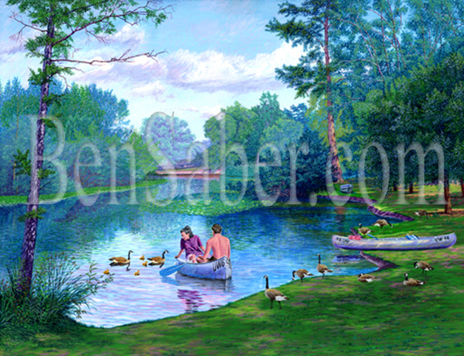Picture Student couple at the arboretum in Seattle. Original acrylic painting on canvas