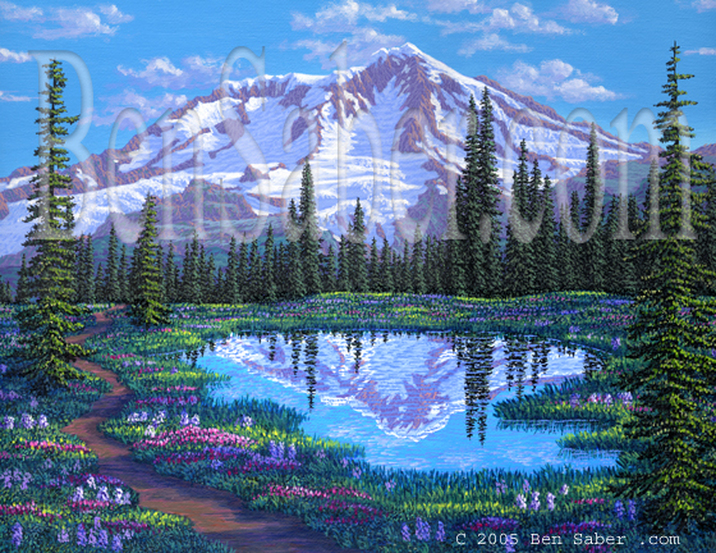 Hunting ground of indian Henry mount Rainier.  Original acrylic painting on canvas Picture