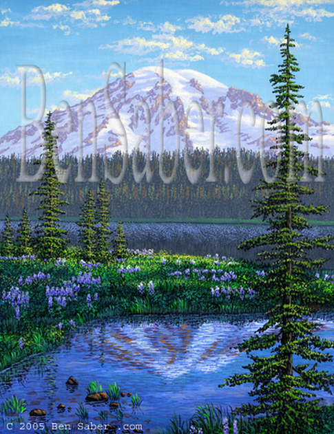 Mt Rainier from reflection lake, Washington.  Original acrylic painting on canvas Picture