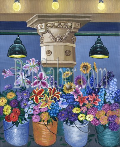 Picture The flowers and pillar of Pike Place Market painting