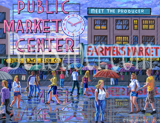 Painting Rainy day at Pike Place Market Picture