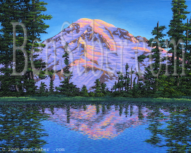 Mt Rainier at sunrise Washington.  Original acrylic painting on canvas Picture