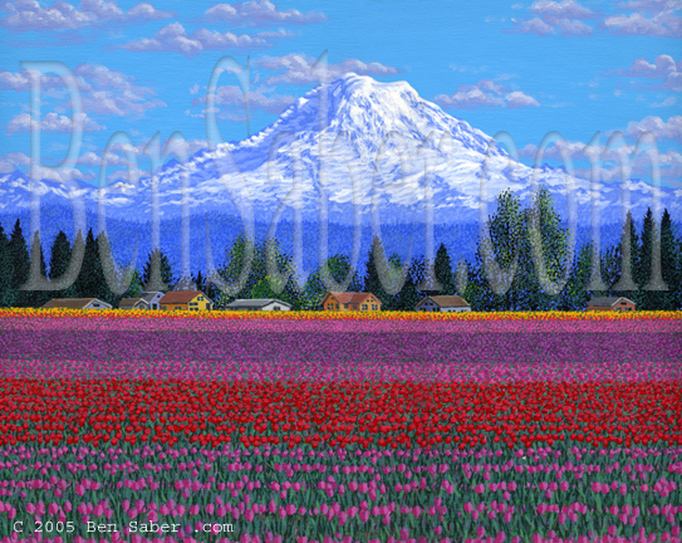 Tulips  Mt. Rainier  Washington.  Original acrylic painting on canvas Picture