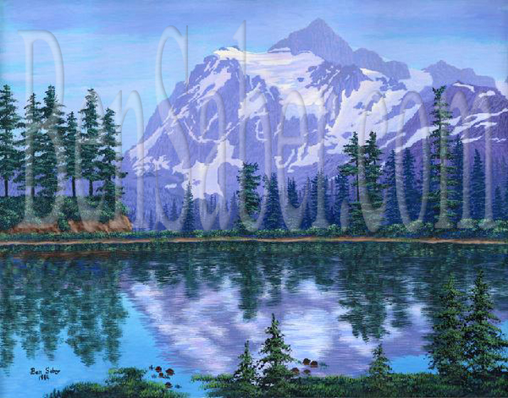 Mount Shuksan from Picture lake #6 Fog.  Original acrylic painting on canvas Picture