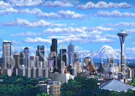 Downtown Seattle in the morning light painting Picture