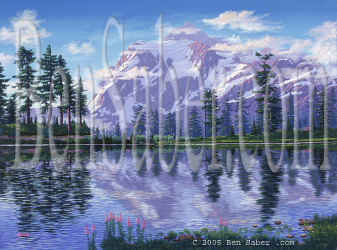 Mount Shuksan from Picture lake #1  (6 AM). Original acrylic painting on canvas Picture
