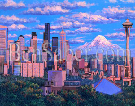 Downtown Seattle in the sunset light painting Picture