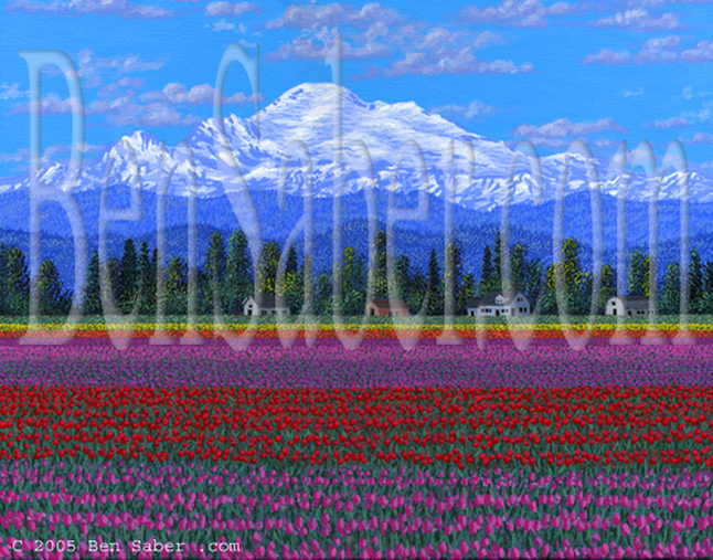 Tulips of the Skagit valley and Mt Baker  Original acrylic painting Picture