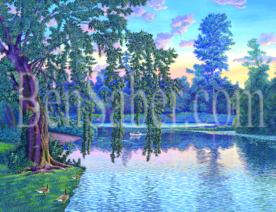 Willow trees and lake at the University of Washington arboretum painting Picture