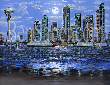Painting of Downtown Seattle from Alki Beach Picture