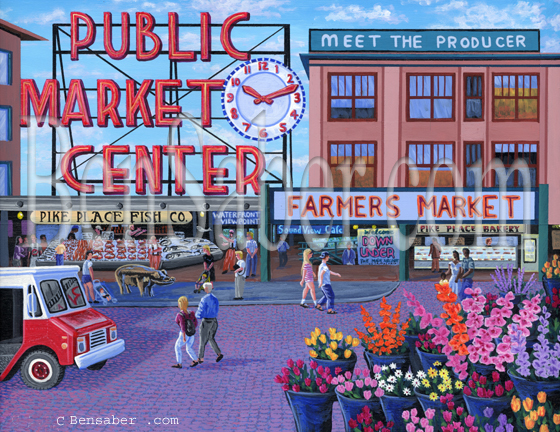 Pike Place Market in the morning painting Picture