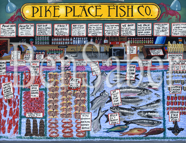fish market Pike Place Market Seattle painting Picture