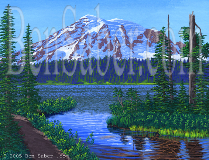 Mt Rainier at Reflection lake.  Original acrylic painting on canvas Picture