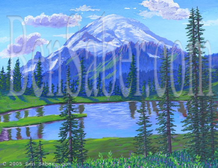 Mt Rainier at Tipsoo lake.  Original acrylic painting on canvas Picture
